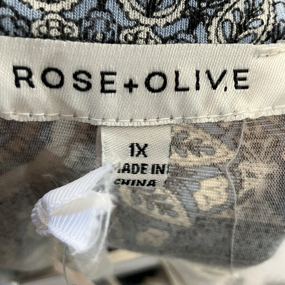 Rose Olive Shirt Womens Size 1X Bohemian-style Tunic Blue White Geometric - Picture 4 of 8